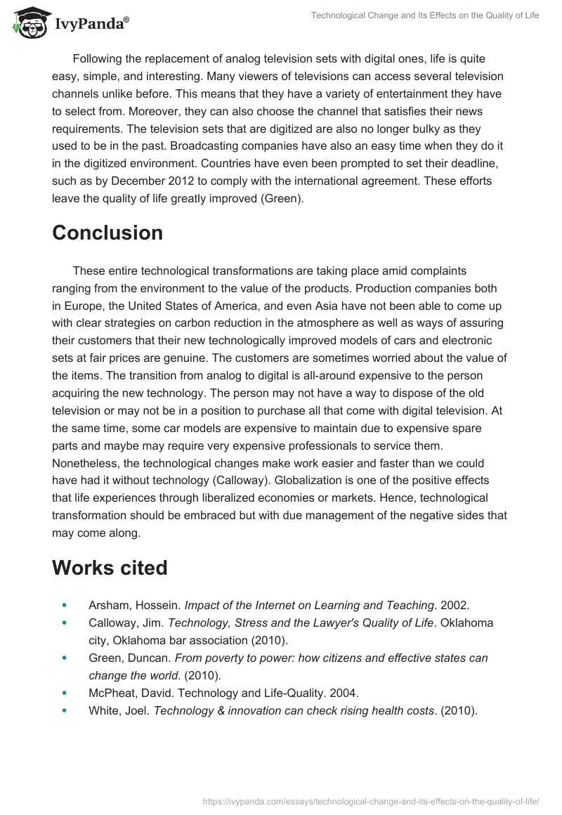 Technological Change and Its Effects on the Quality of Life. Page 2