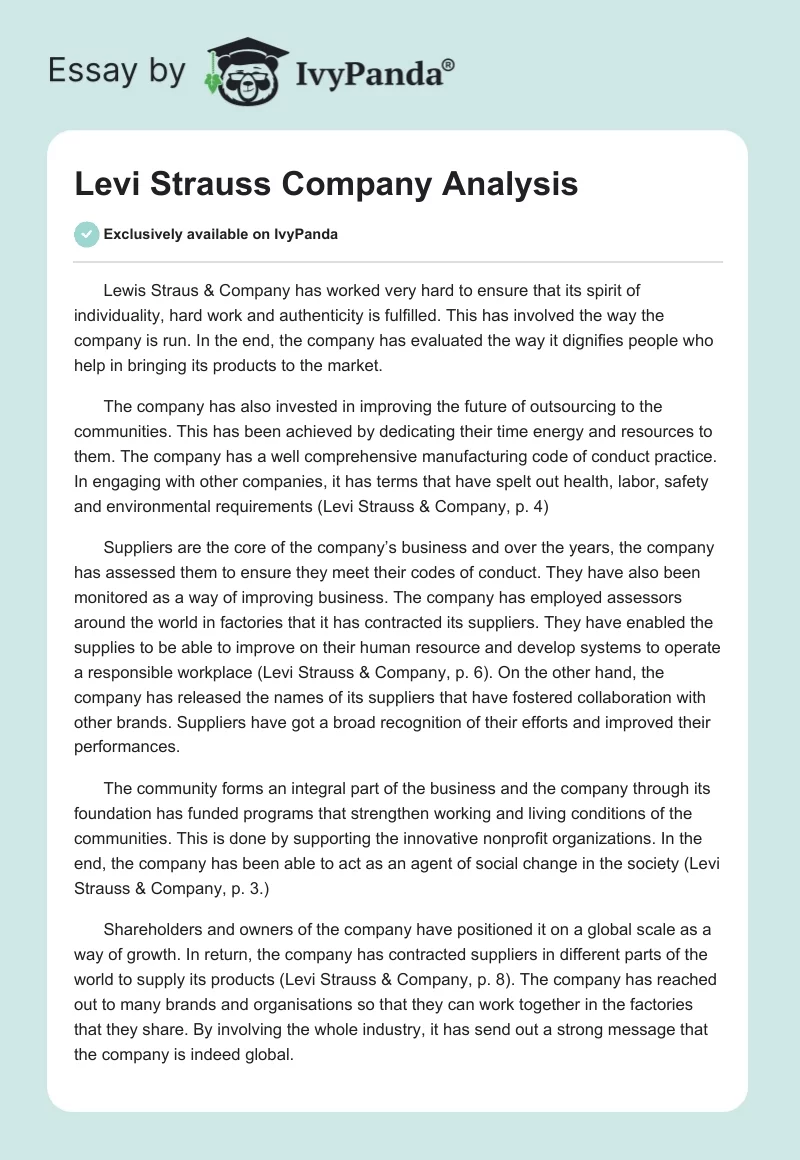 Levi Strauss Company Analysis. Page 1