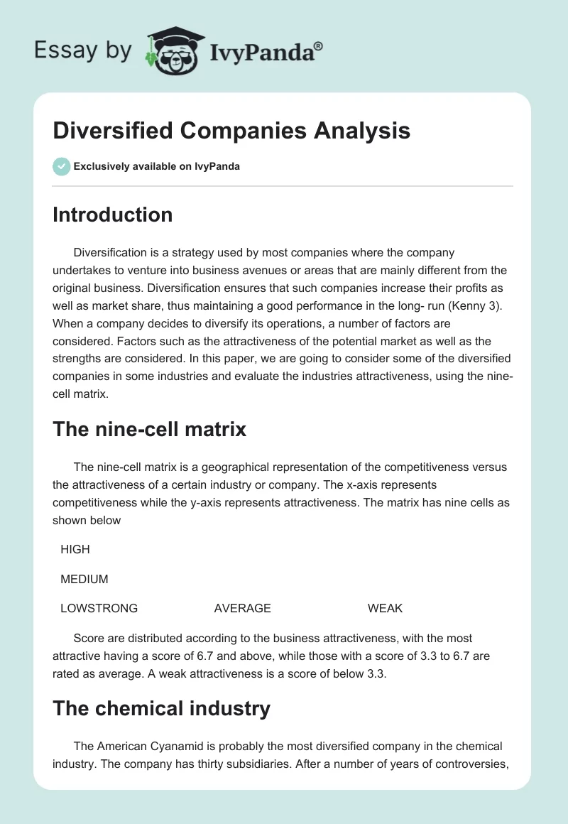 Diversified Companies Analysis. Page 1