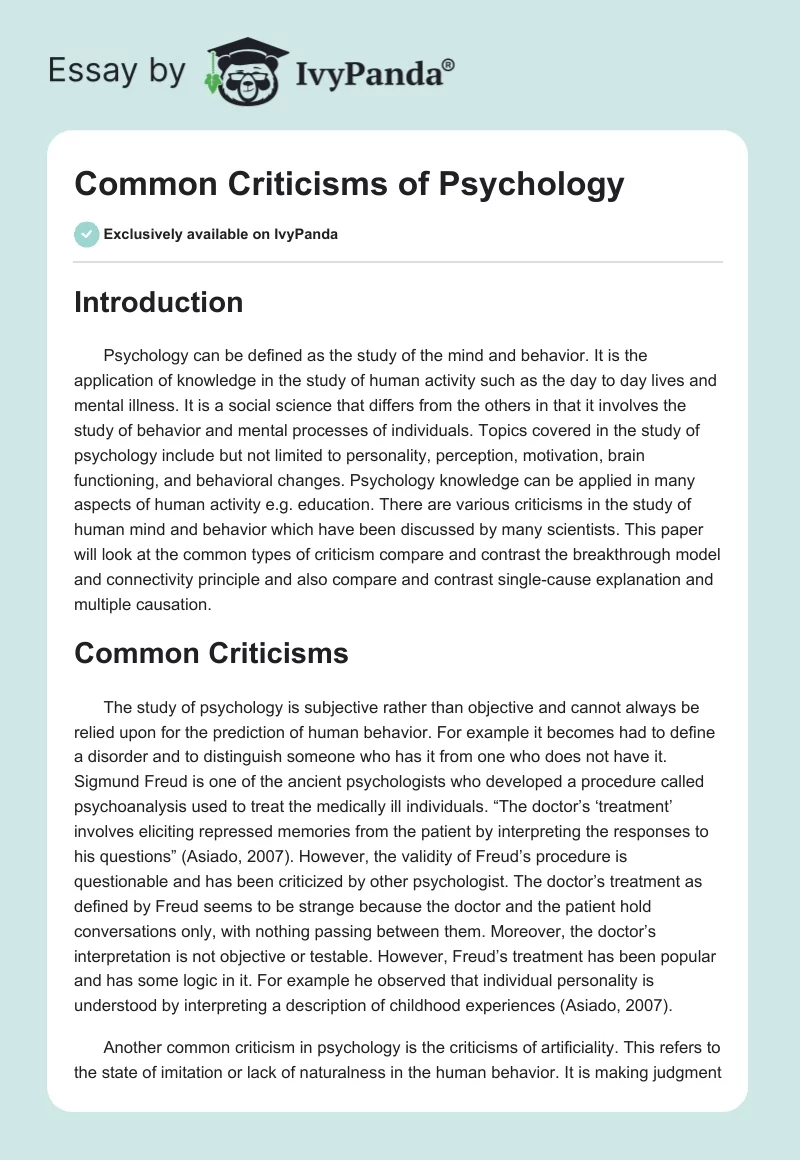 Common Criticisms of Psychology. Page 1