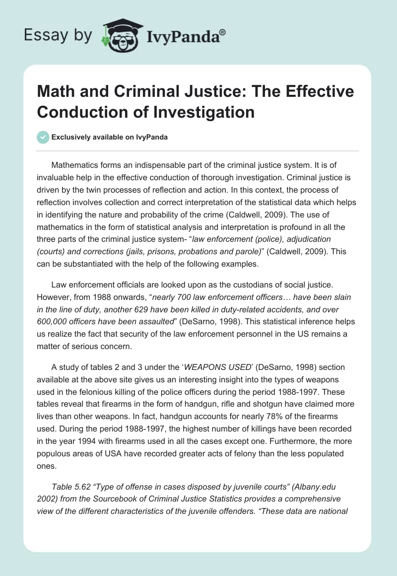 Math and Criminal Justice: The Effective Conduction of Investigation. Page 1