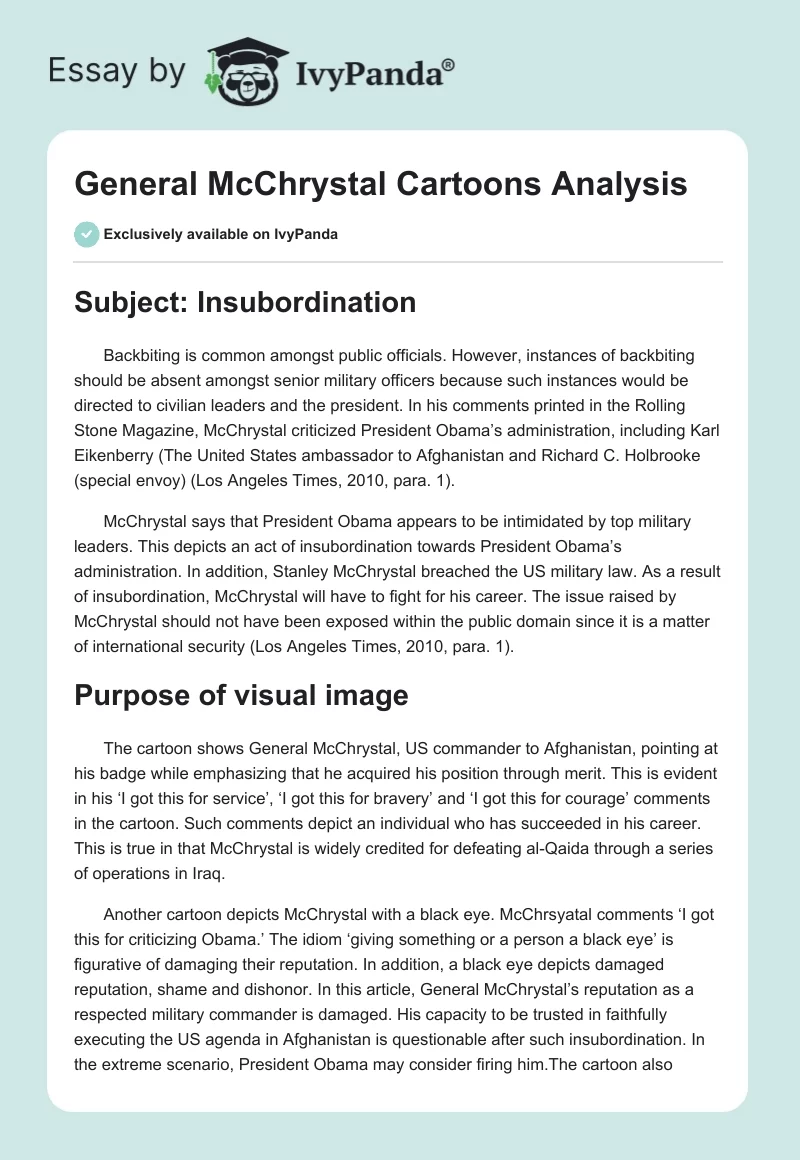 General McChrystal Cartoons Analysis. Page 1