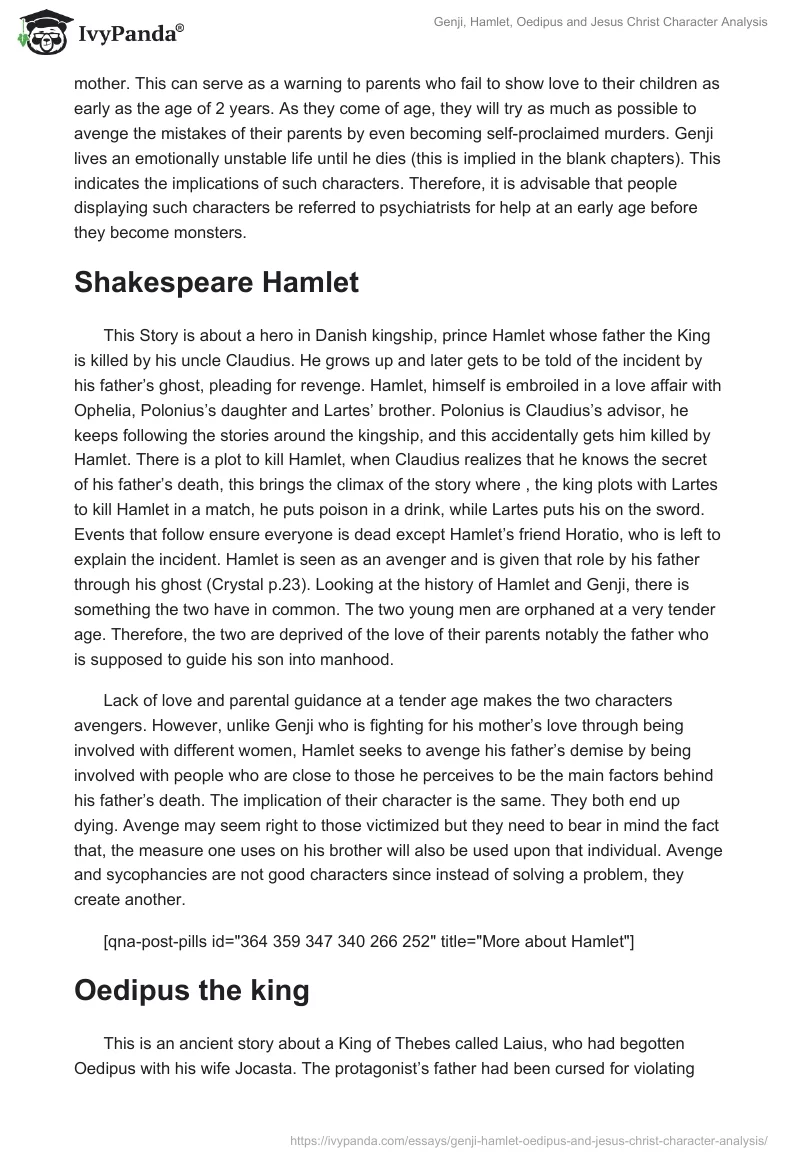 Genji, Hamlet, Oedipus and Jesus Christ Character Analysis. Page 2