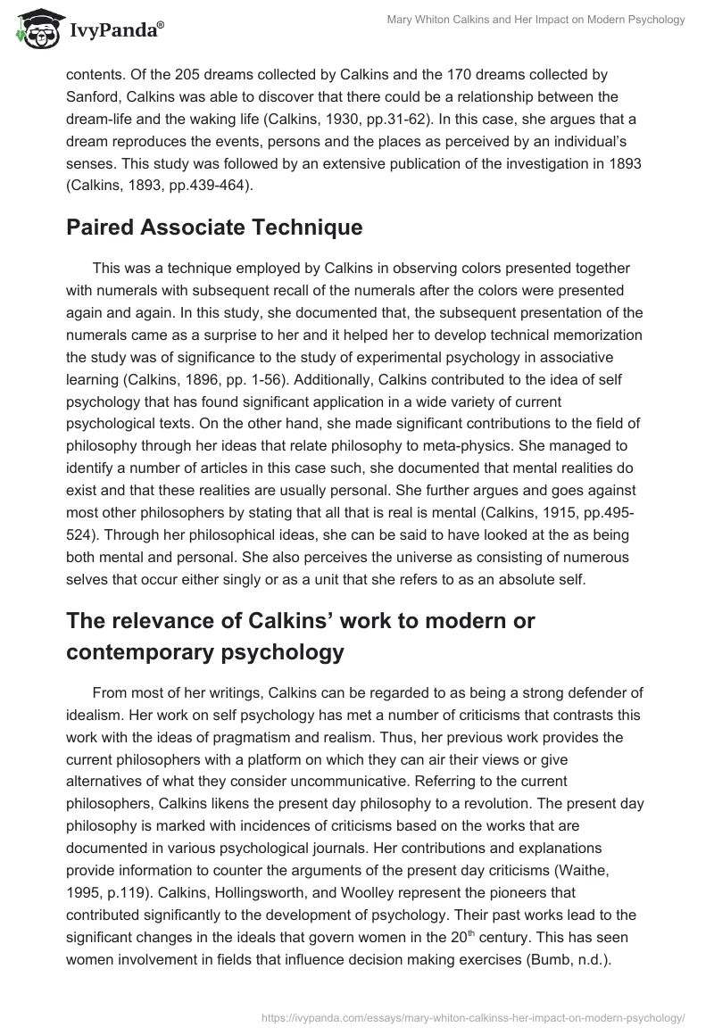 Mary Whiton Calkins and Her Impact on Modern Psychology. Page 5