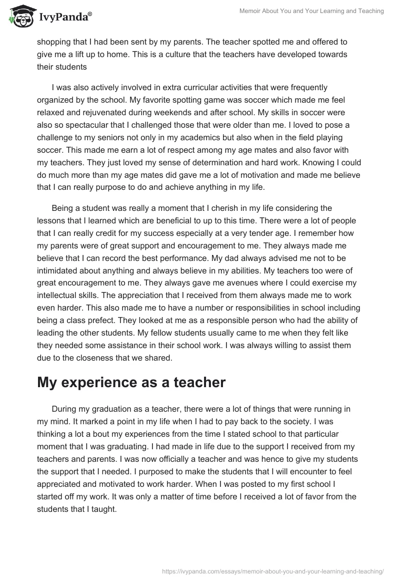 Memoir About You and Your Learning and Teaching. Page 2