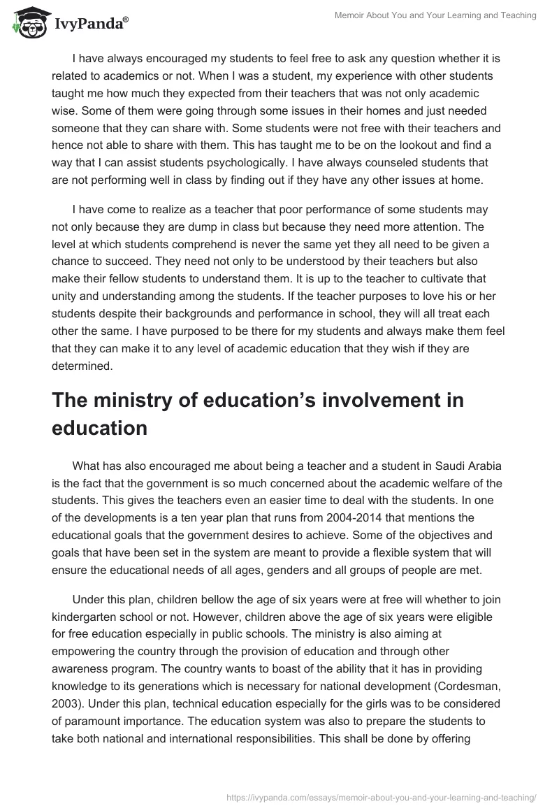 Memoir About You and Your Learning and Teaching. Page 3