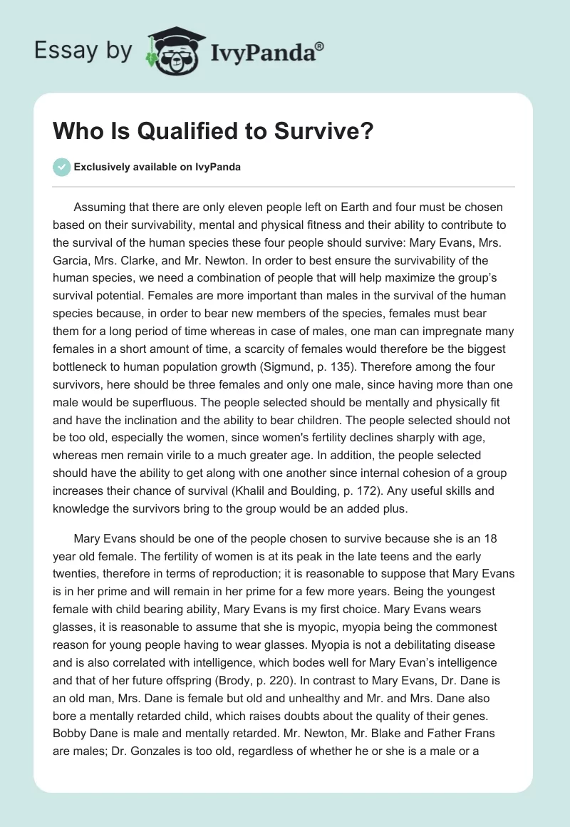 Who Is Qualified to Survive?. Page 1