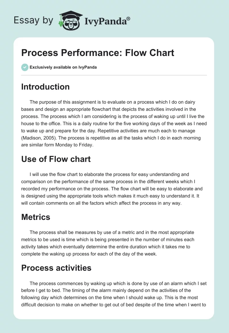 Process Performance: Flow Chart. Page 1