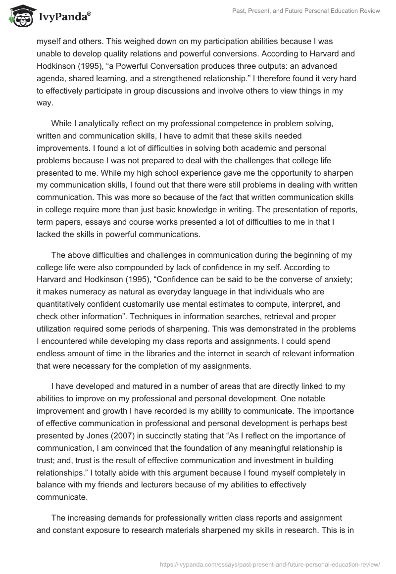 Past, Present, and Future Personal Education Review. Page 2