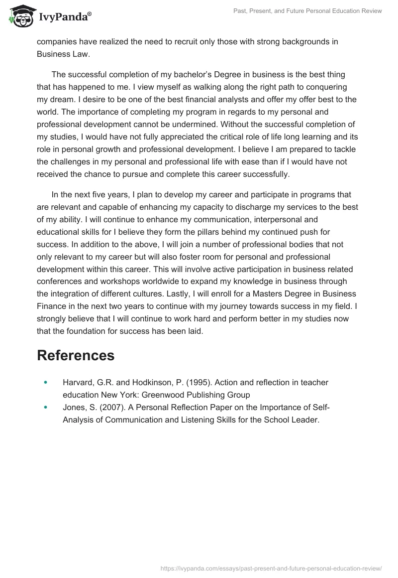 Past, Present, and Future Personal Education Review. Page 4