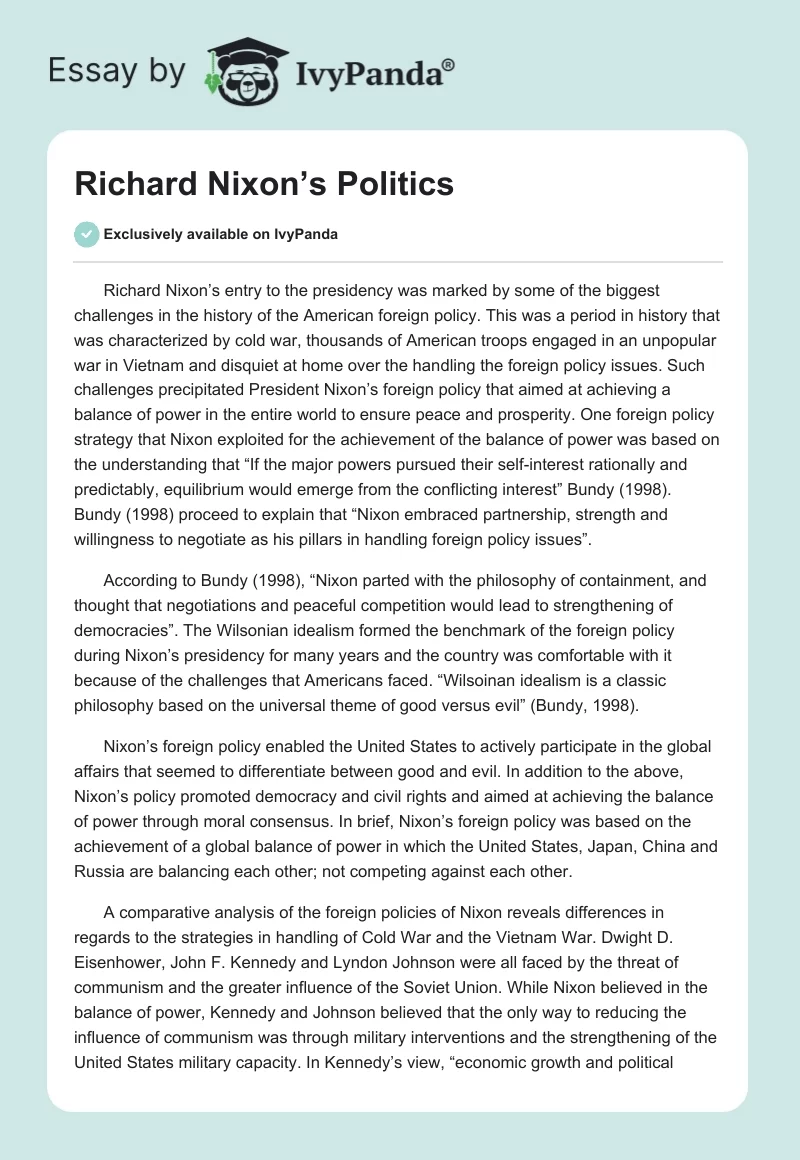 Richard Nixon’s Politics. Page 1