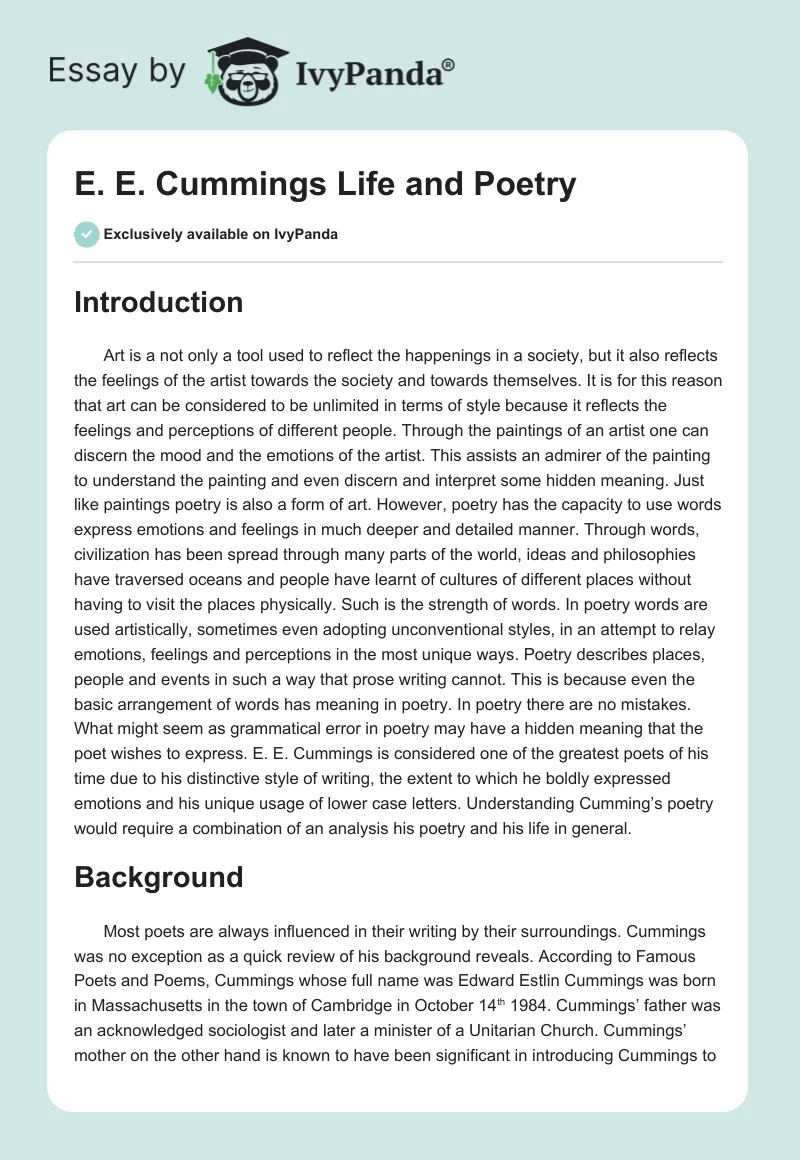 E. E. Cummings Life and Poetry. Page 1