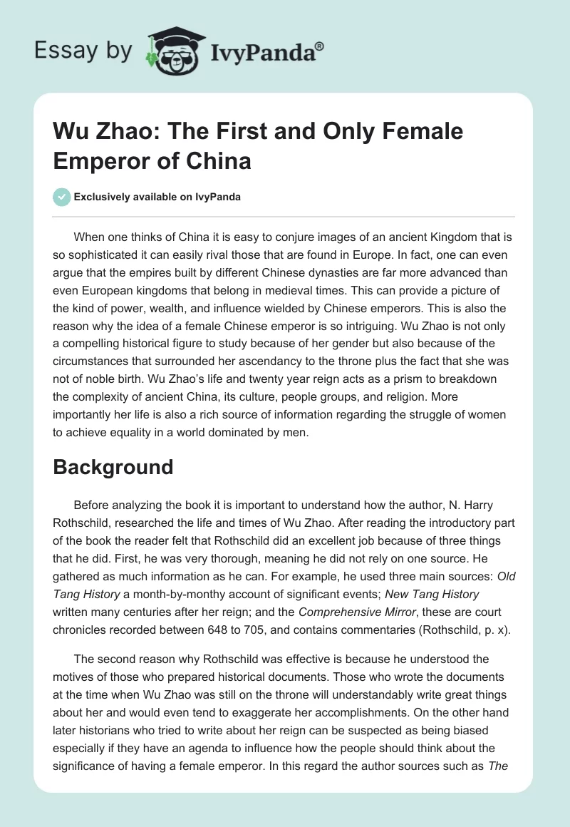 Wu Zhao: The First and Only Female Emperor of China. Page 1