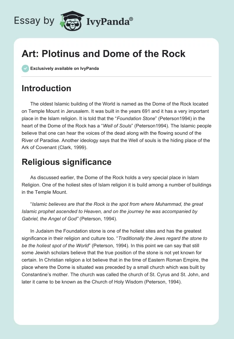 Art: Plotinus and Dome of the Rock. Page 1