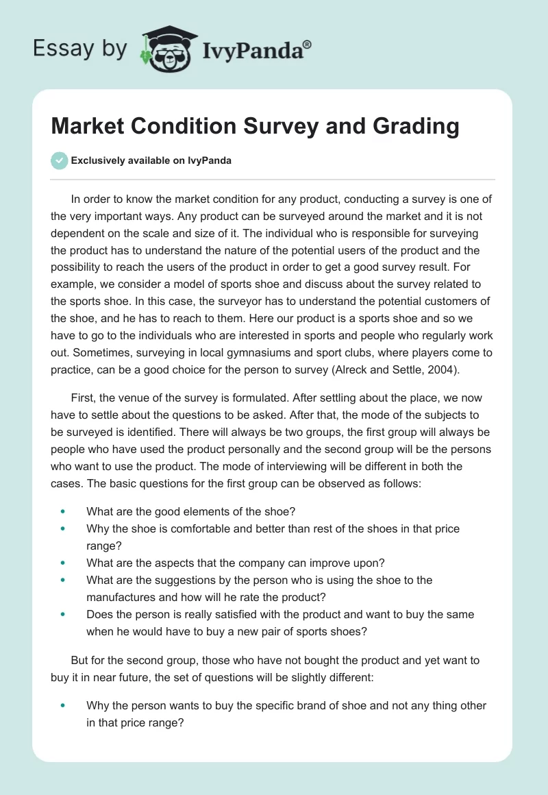 Market Condition Survey and Grading. Page 1