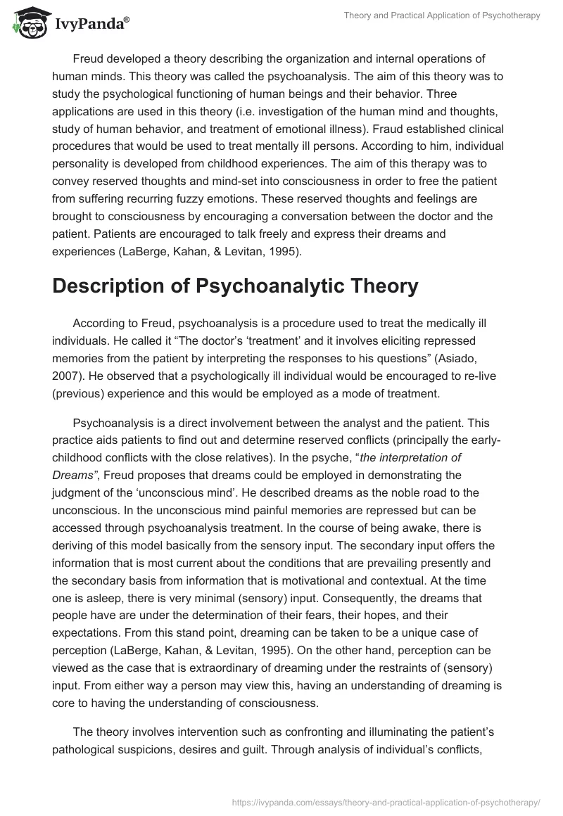 Theory and Practical Application of Psychotherapy - 2150 Words | Essay ...