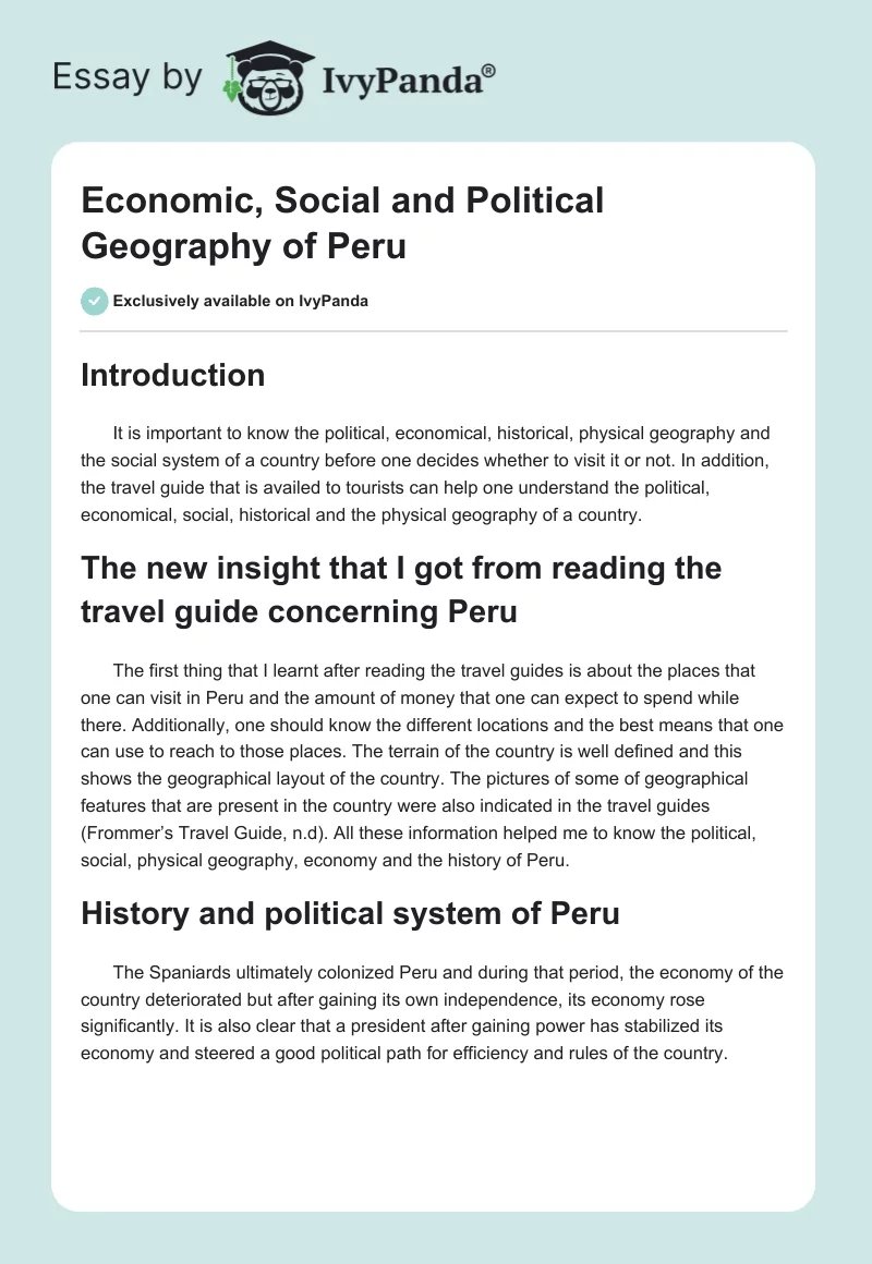Economic, Social and Political Geography of Peru. Page 1