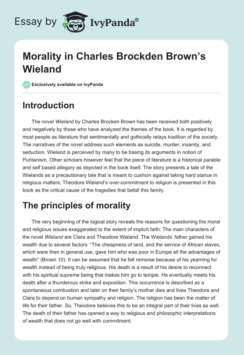 Morality in Charles Brockden Brown’s Wieland. Page 1