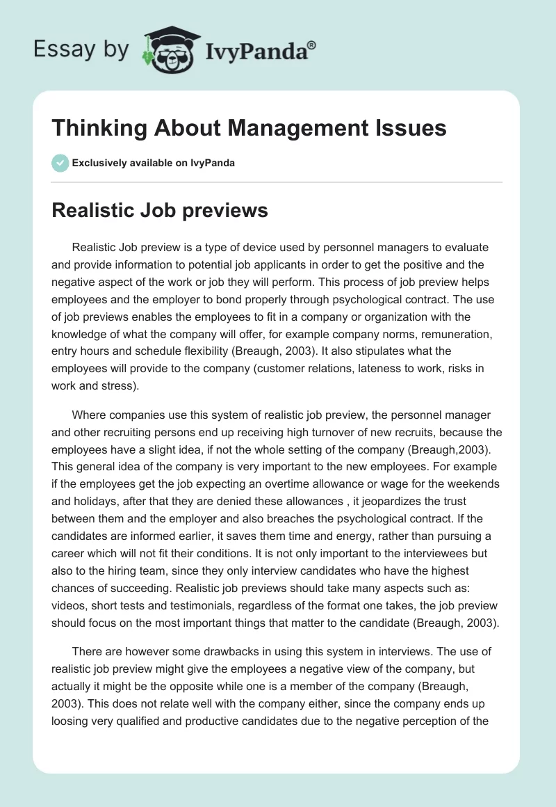 Thinking About Management Issues. Page 1