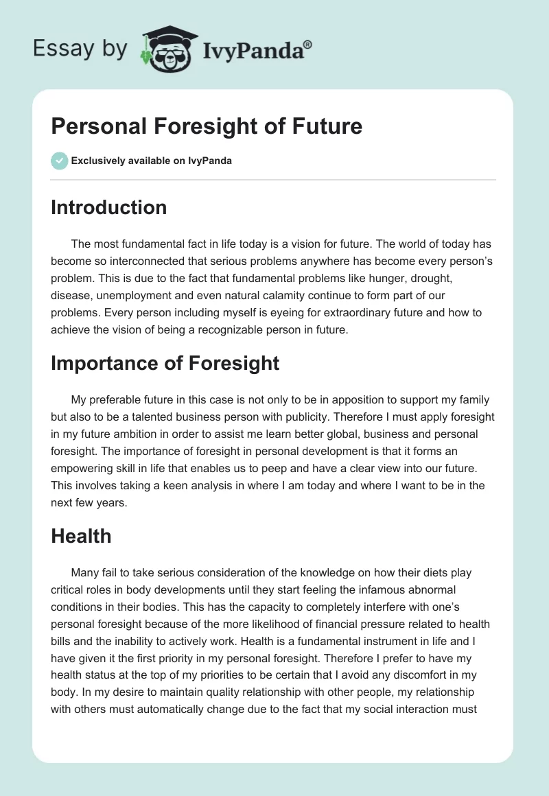 Personal Foresight of Future. Page 1