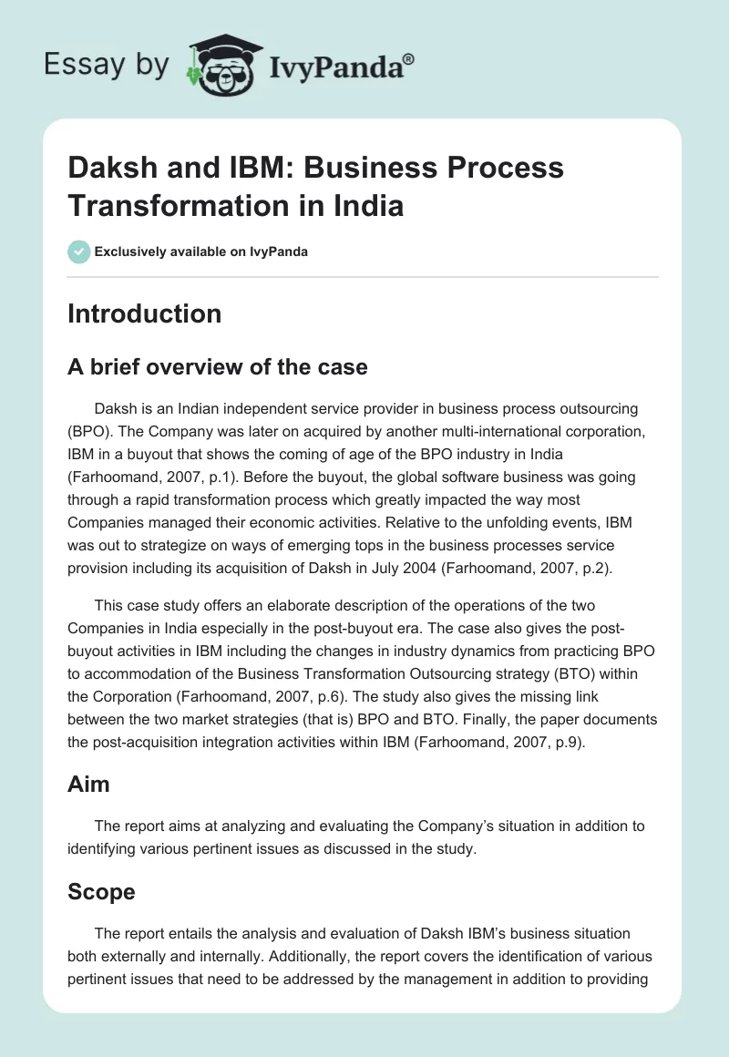 Daksh and IBM: Business Process Transformation in India. Page 1