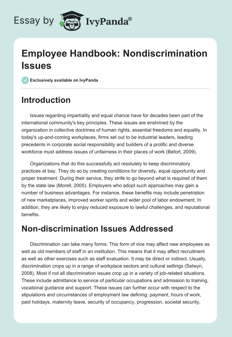 Employee Handbook: Nondiscrimination Issues. Page 1