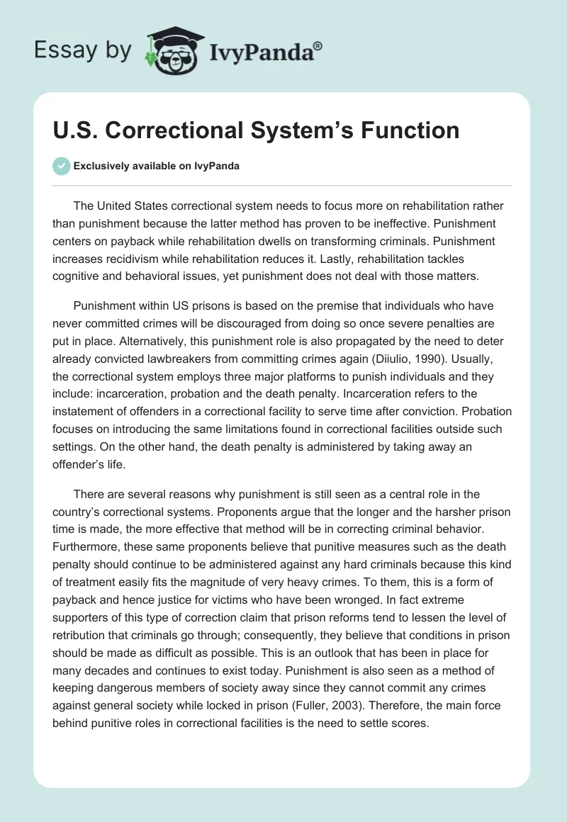U.S. Correctional System’s Function. Page 1