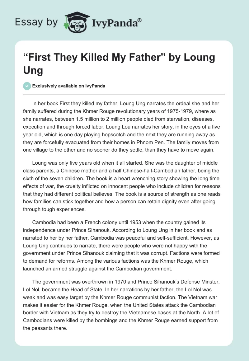 “First They Killed My Father” by Loung Ung. Page 1