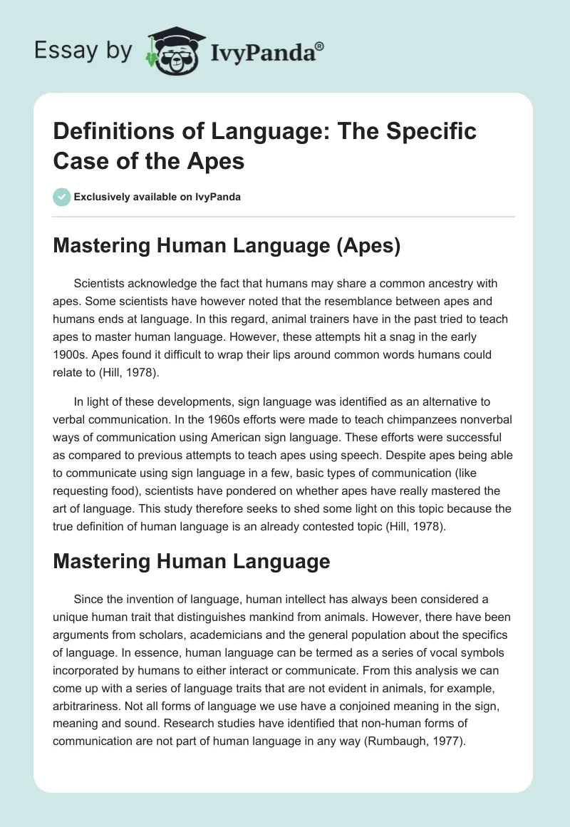 Definitions of Language: The Specific Case of the Apes. Page 1