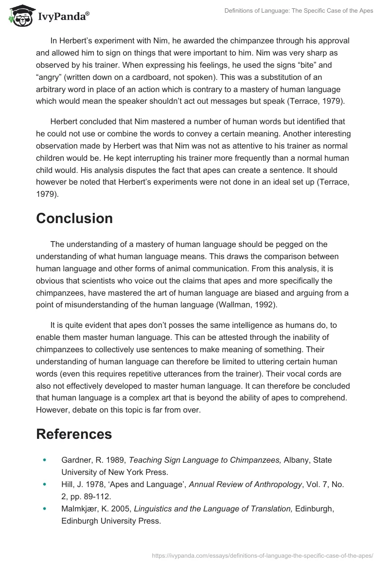 Definitions of Language: The Specific Case of the Apes. Page 4