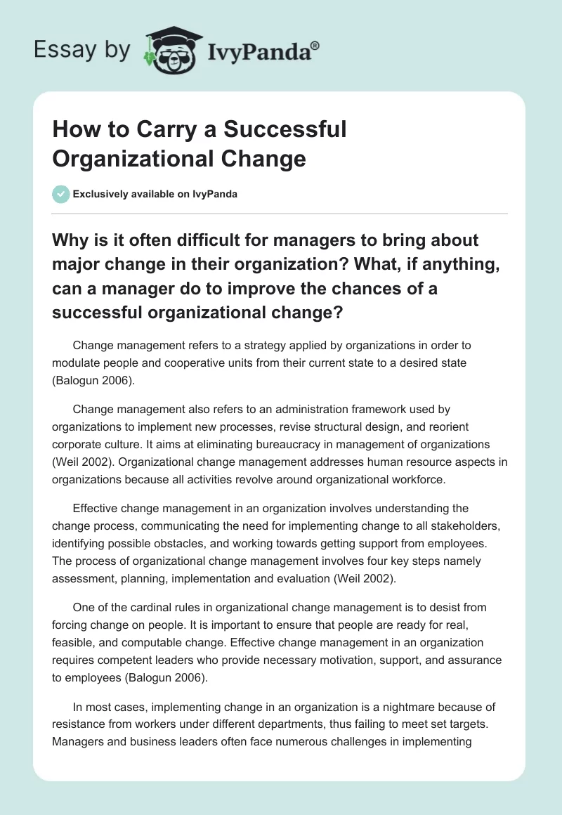 How to Carry a Successful Organizational Change. Page 1
