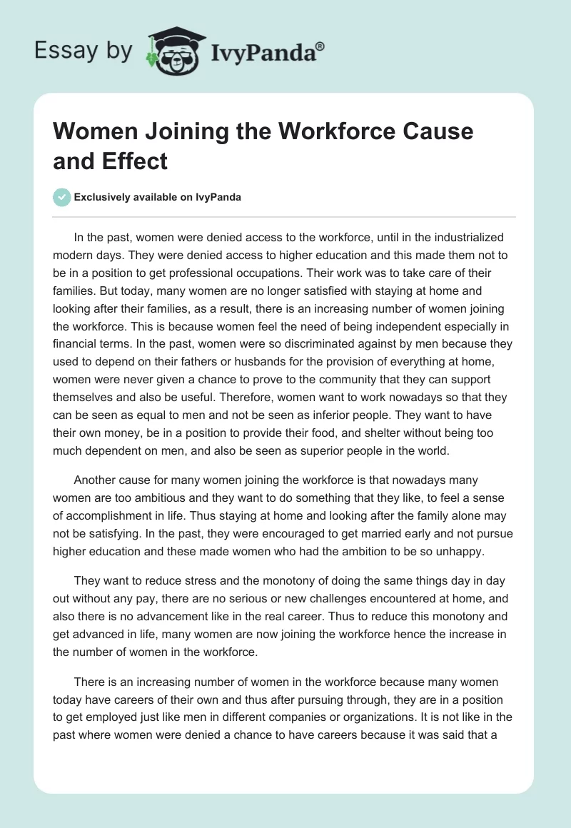 Women Joining the Workforce Cause and Effect. Page 1