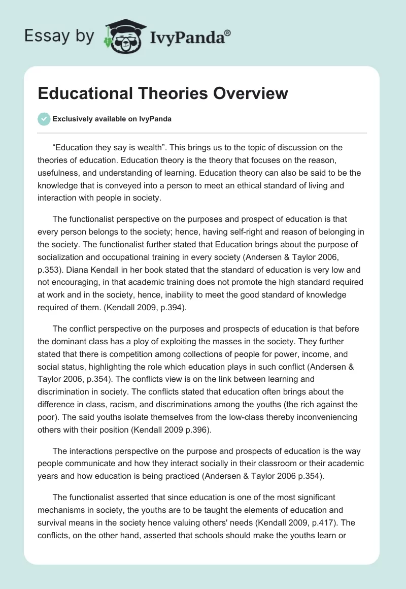Educational Theories Overview. Page 1