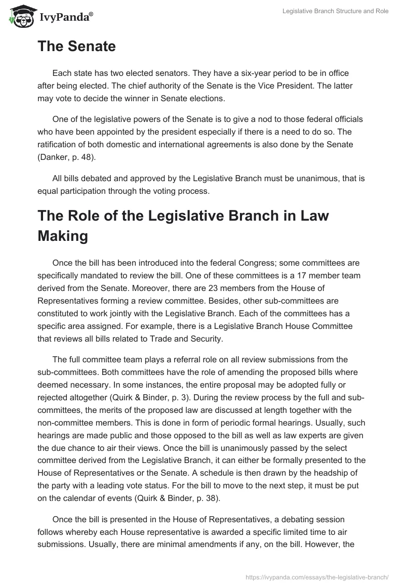 Legislative Branch Structure and Role. Page 2