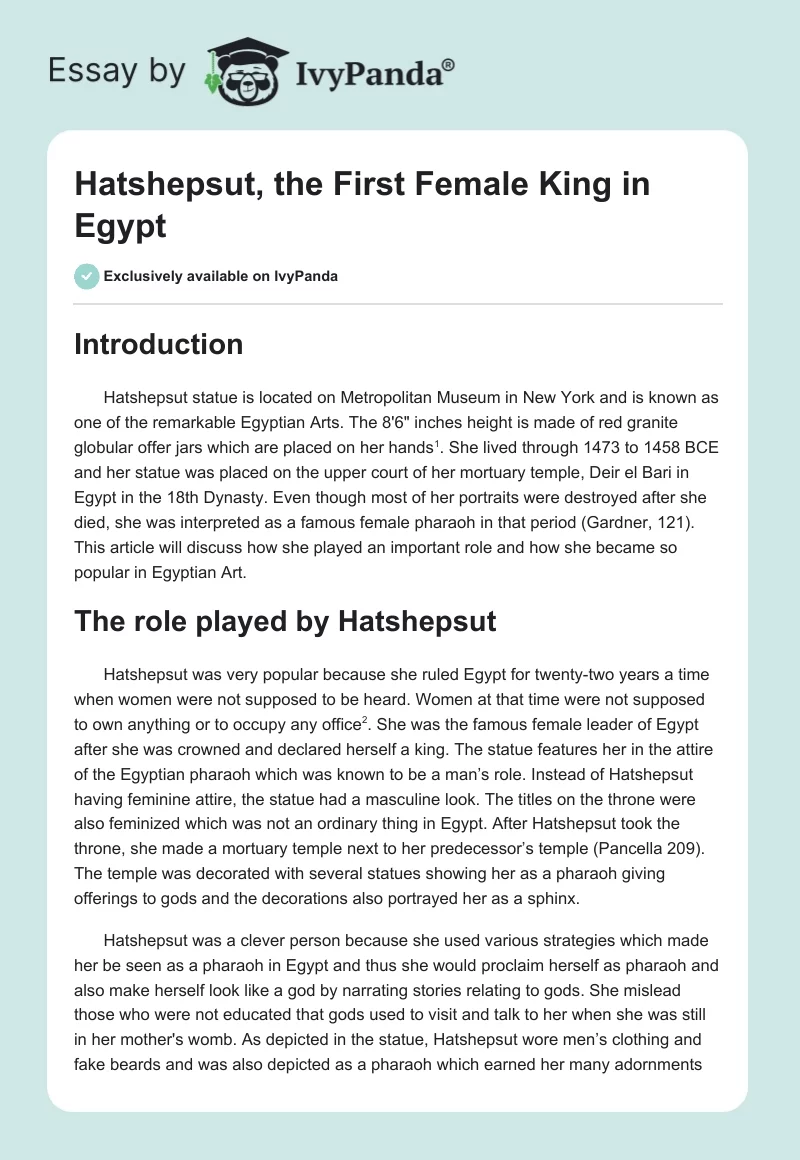 Hatshepsut, the First Female King in Egypt. Page 1