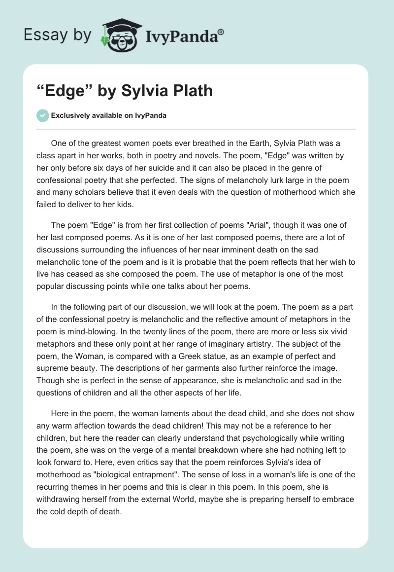 “Edge” by Sylvia Plath. Page 1