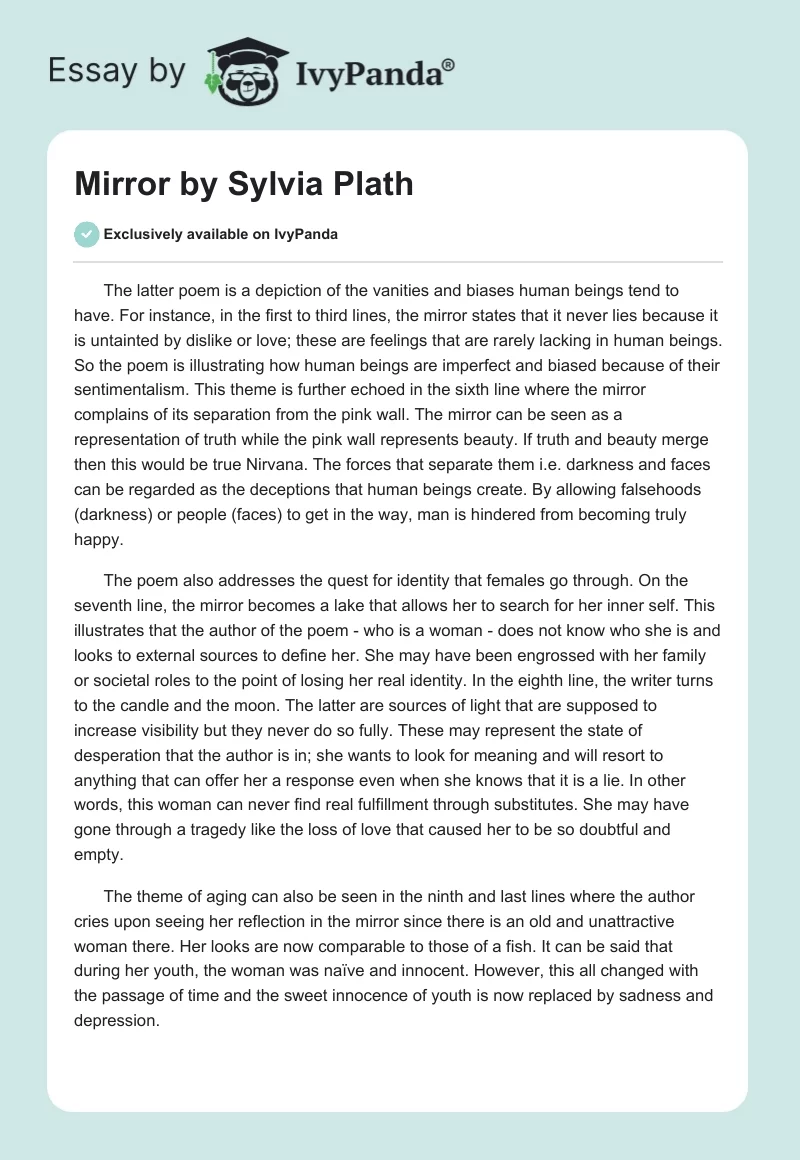 "Mirror" by Sylvia Plath. Page 1