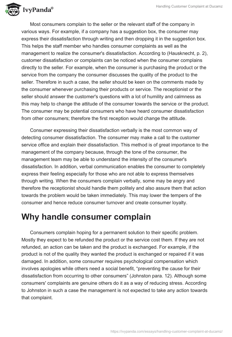 Handling Customer Complaint at Ducamz. Page 2