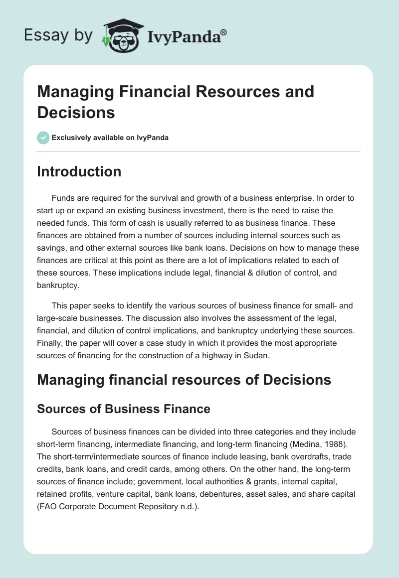Managing Financial Resources and Decisions. Page 1
