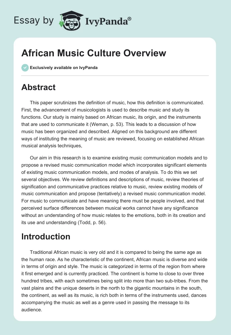 African Music Culture Overview. Page 1