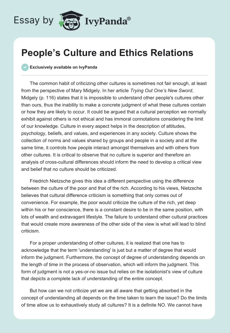 People’s Culture and Ethics Relations. Page 1