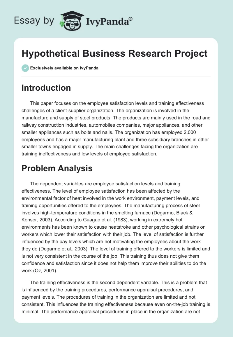 Hypothetical Business Research Project. Page 1
