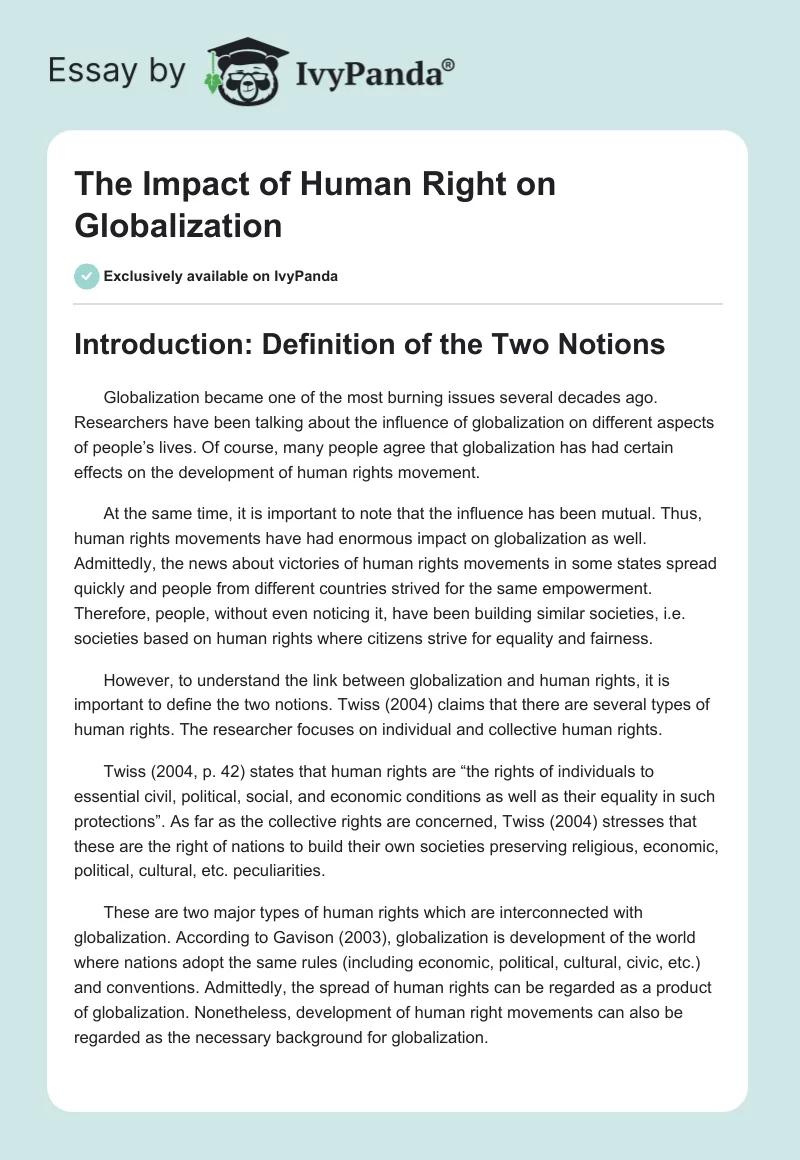 The Impact of Human Right on Globalization. Page 1
