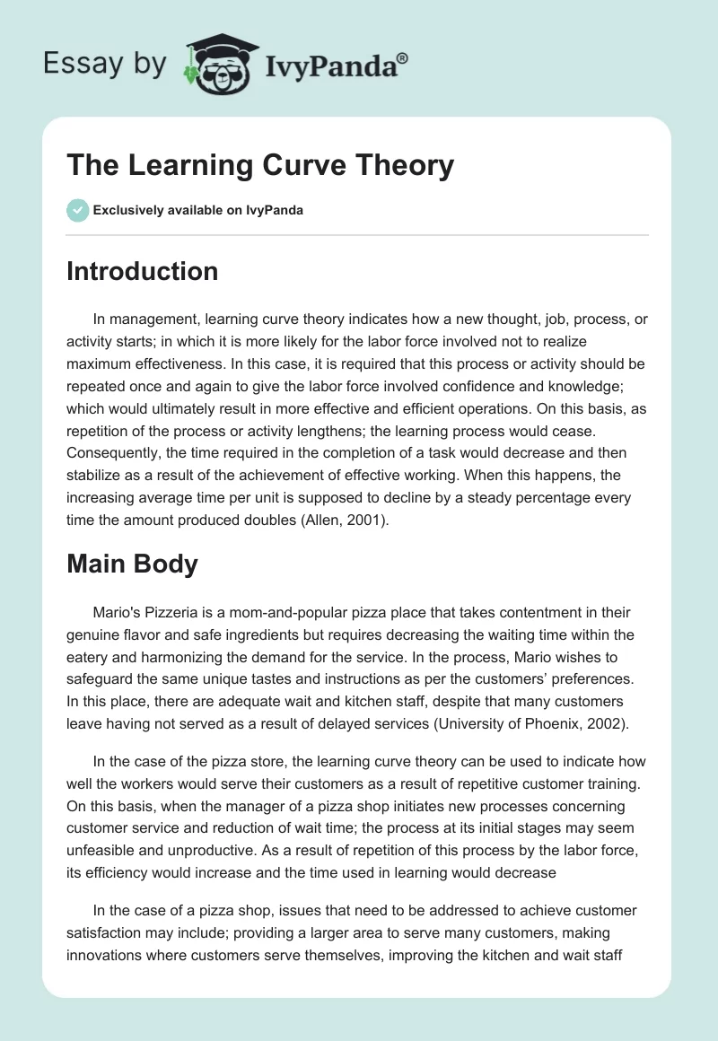 The Learning Curve Theory. Page 1