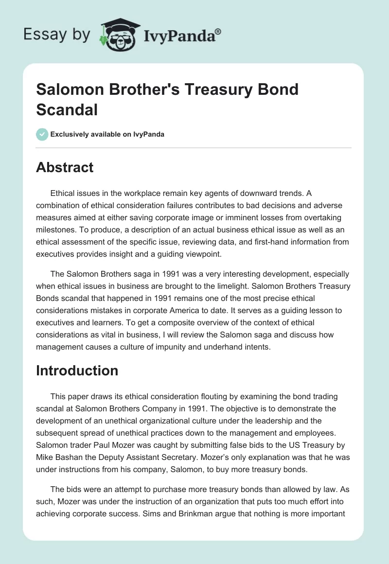Salomon Brother's Treasury Bond Scandal. Page 1