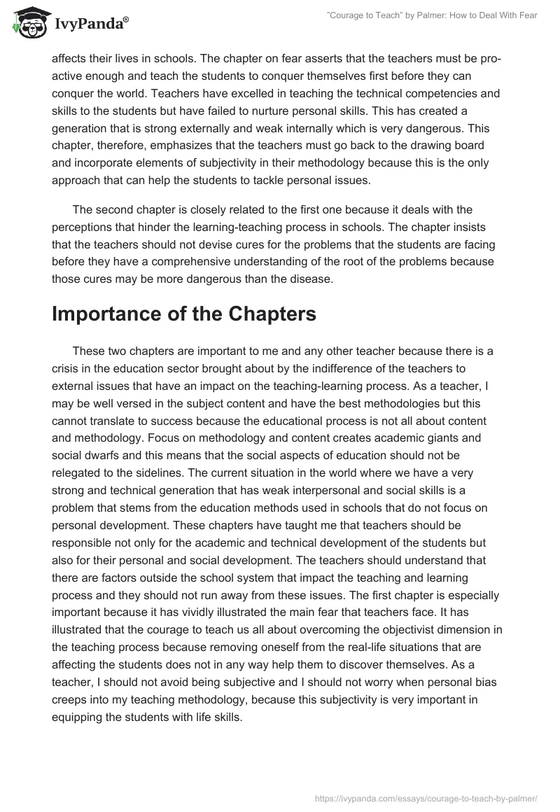 ”Courage to Teach” by Palmer: How to Deal With Fear. Page 3