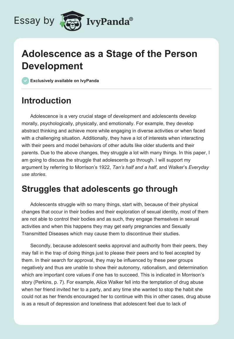 Adolescence as a Stage of the Person Development. Page 1