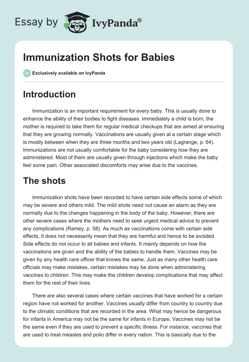 Immunization Shots for Babies. Page 1