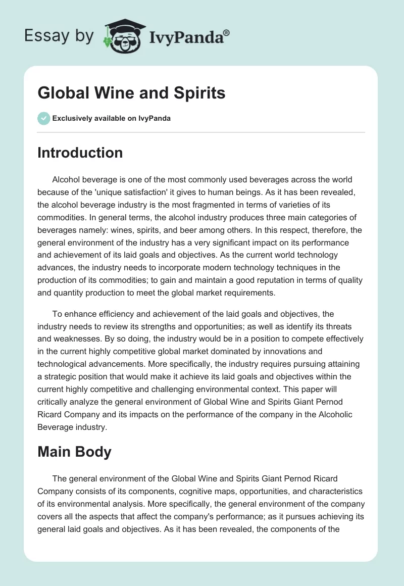 Global Wine and Spirits. Page 1