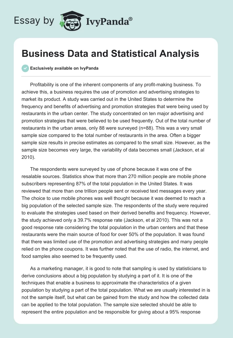 Business Data and Statistical Analysis. Page 1